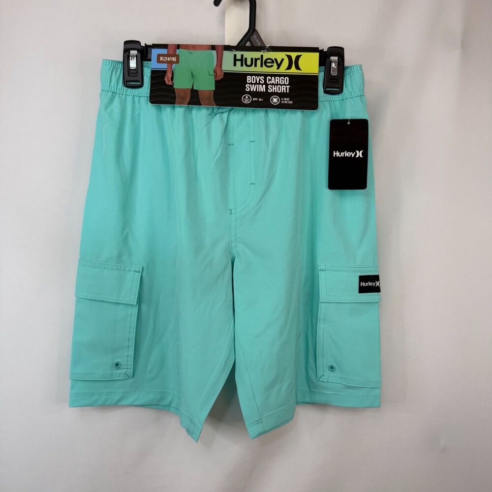 Size XL 14/16 Hurley Boys Cargo Swim Shorts NWT UPF 50+ Stretch Aurora Green